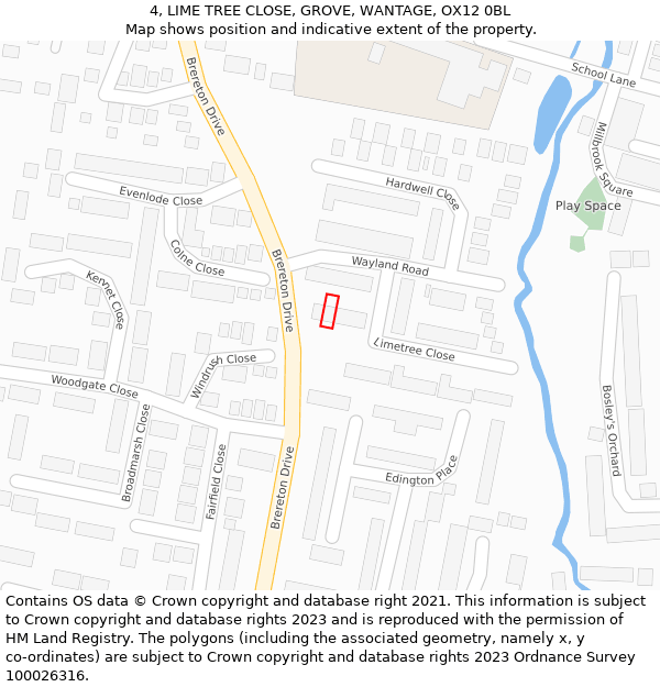 4, LIME TREE CLOSE, GROVE, WANTAGE, OX12 0BL: Location map and indicative extent of plot