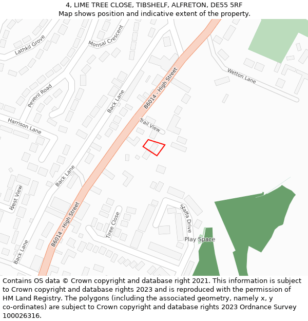 4, LIME TREE CLOSE, TIBSHELF, ALFRETON, DE55 5RF: Location map and indicative extent of plot