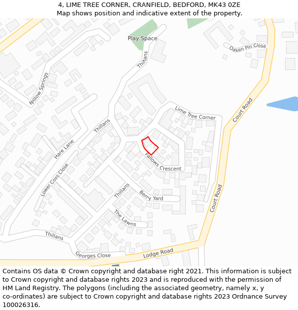 4, LIME TREE CORNER, CRANFIELD, BEDFORD, MK43 0ZE: Location map and indicative extent of plot