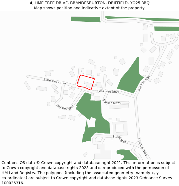 4, LIME TREE DRIVE, BRANDESBURTON, DRIFFIELD, YO25 8RQ: Location map and indicative extent of plot