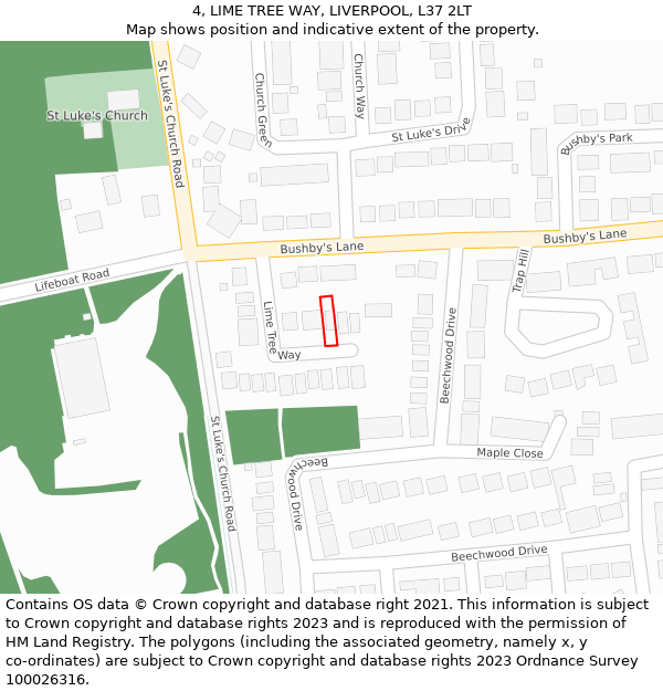 4, LIME TREE WAY, LIVERPOOL, L37 2LT: Location map and indicative extent of plot