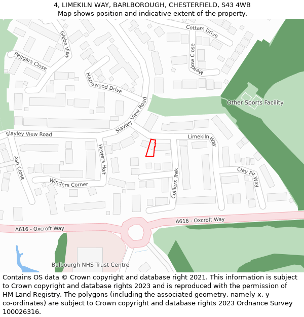 4, LIMEKILN WAY, BARLBOROUGH, CHESTERFIELD, S43 4WB: Location map and indicative extent of plot