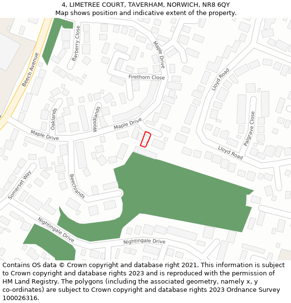 4, LIMETREE COURT, TAVERHAM, NORWICH, NR8 6QY: Location map and indicative extent of plot