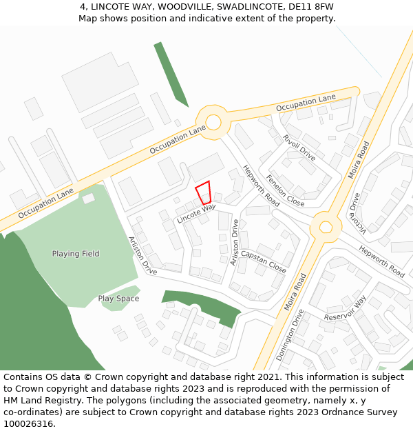 4, LINCOTE WAY, WOODVILLE, SWADLINCOTE, DE11 8FW: Location map and indicative extent of plot
