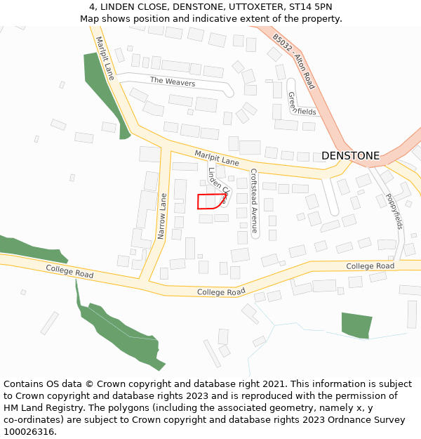 4, LINDEN CLOSE, DENSTONE, UTTOXETER, ST14 5PN: Location map and indicative extent of plot