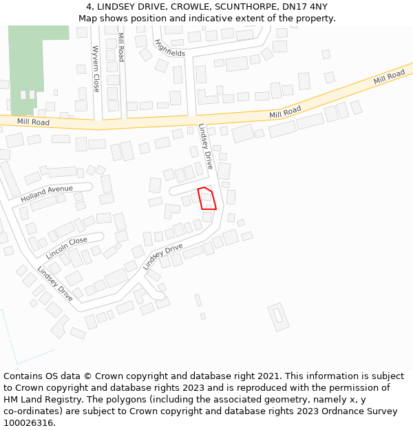 4, LINDSEY DRIVE, CROWLE, SCUNTHORPE, DN17 4NY: Location map and indicative extent of plot