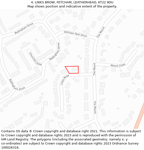 4, LINKS BROW, FETCHAM, LEATHERHEAD, KT22 9DU: Location map and indicative extent of plot