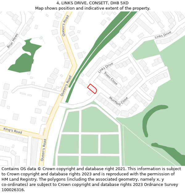 4, LINKS DRIVE, CONSETT, DH8 5XD: Location map and indicative extent of plot