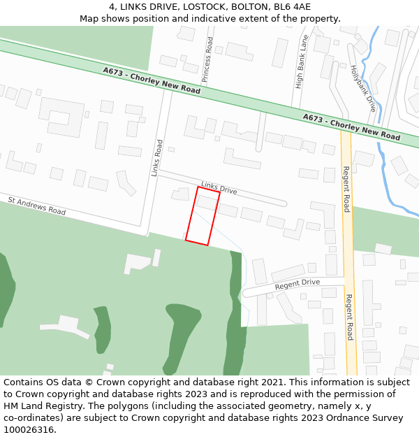 4, LINKS DRIVE, LOSTOCK, BOLTON, BL6 4AE: Location map and indicative extent of plot