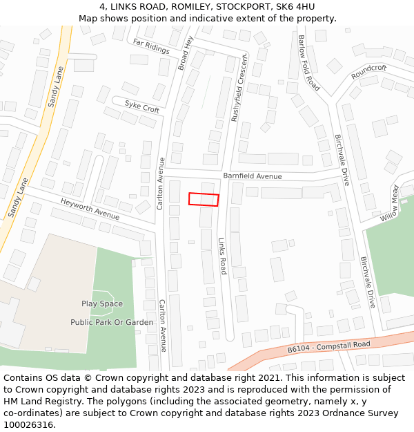 4, LINKS ROAD, ROMILEY, STOCKPORT, SK6 4HU: Location map and indicative extent of plot