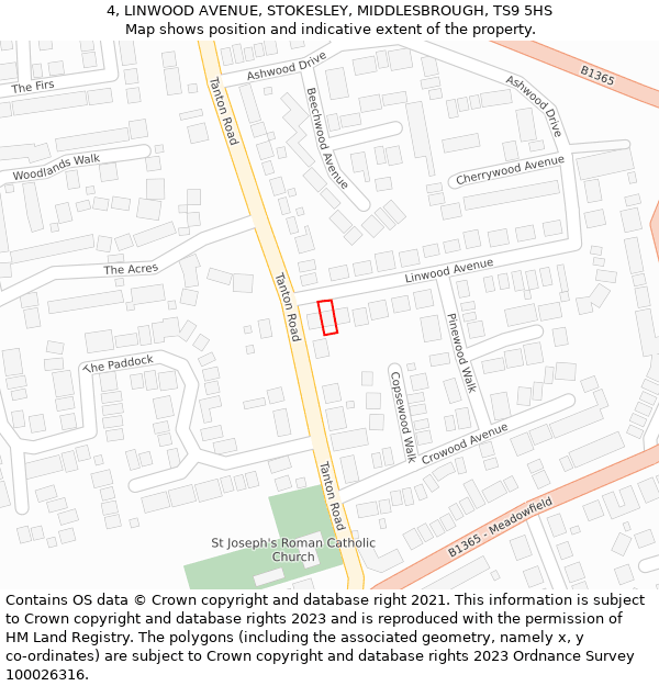 4, LINWOOD AVENUE, STOKESLEY, MIDDLESBROUGH, TS9 5HS: Location map and indicative extent of plot