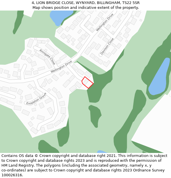 4, LION BRIDGE CLOSE, WYNYARD, BILLINGHAM, TS22 5SR: Location map and indicative extent of plot