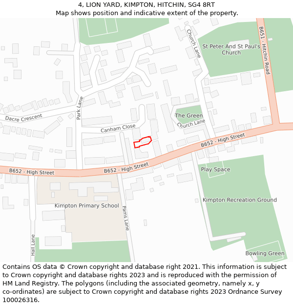 4, LION YARD, KIMPTON, HITCHIN, SG4 8RT: Location map and indicative extent of plot