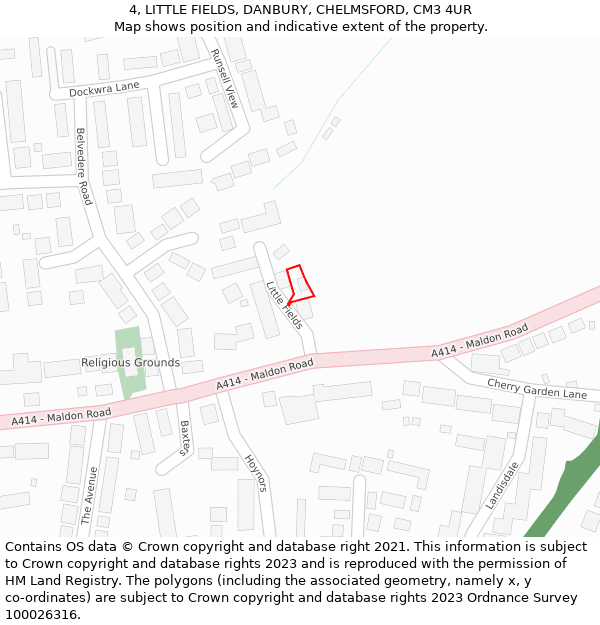 4, LITTLE FIELDS, DANBURY, CHELMSFORD, CM3 4UR: Location map and indicative extent of plot