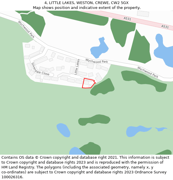 4, LITTLE LAKES, WESTON, CREWE, CW2 5GX: Location map and indicative extent of plot