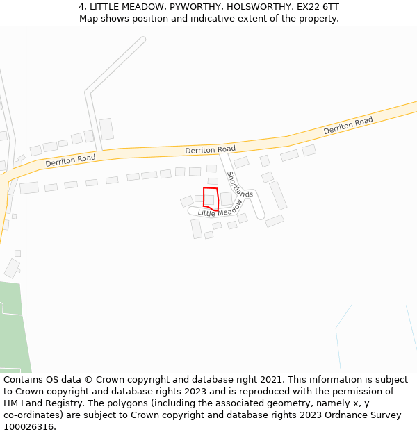 4, LITTLE MEADOW, PYWORTHY, HOLSWORTHY, EX22 6TT: Location map and indicative extent of plot