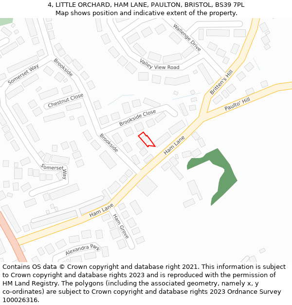 4, LITTLE ORCHARD, HAM LANE, PAULTON, BRISTOL, BS39 7PL: Location map and indicative extent of plot