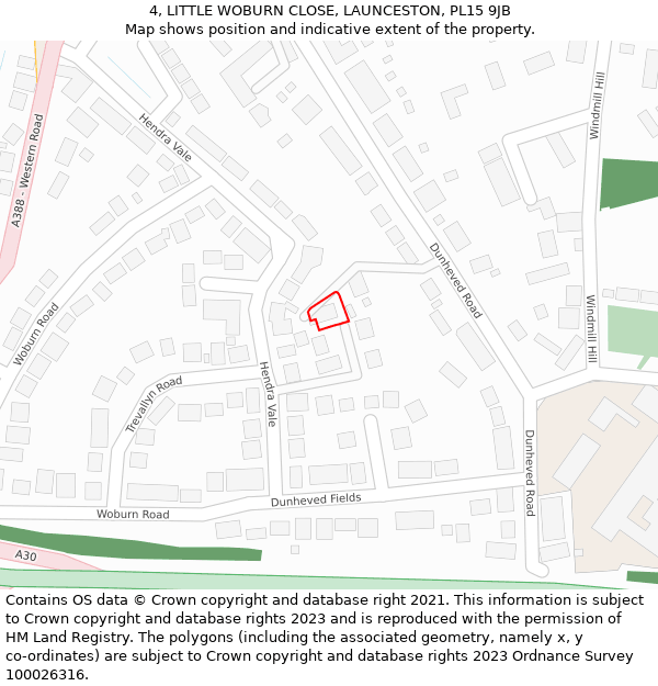 4, LITTLE WOBURN CLOSE, LAUNCESTON, PL15 9JB: Location map and indicative extent of plot