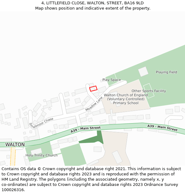 4, LITTLEFIELD CLOSE, WALTON, STREET, BA16 9LD: Location map and indicative extent of plot