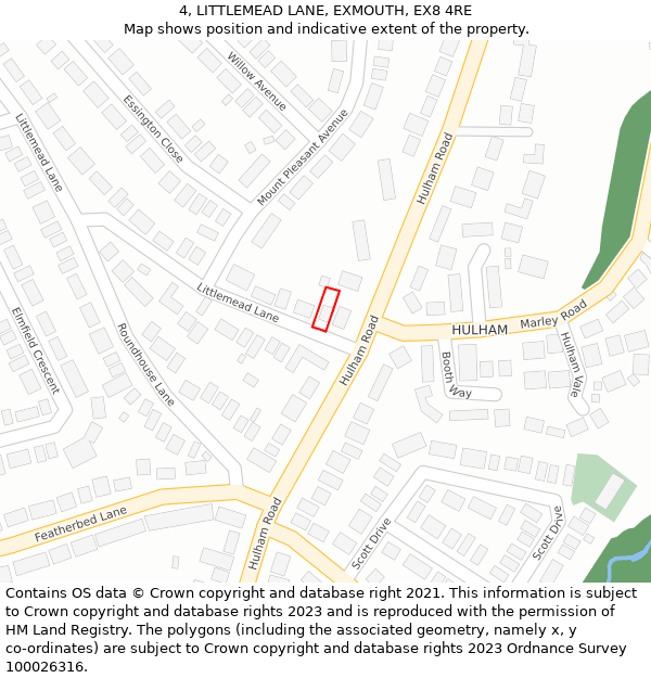 4, LITTLEMEAD LANE, EXMOUTH, EX8 4RE: Location map and indicative extent of plot