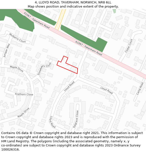 4, LLOYD ROAD, TAVERHAM, NORWICH, NR8 6LL: Location map and indicative extent of plot