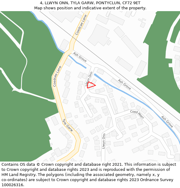 4, LLWYN ONN, TYLA GARW, PONTYCLUN, CF72 9ET: Location map and indicative extent of plot