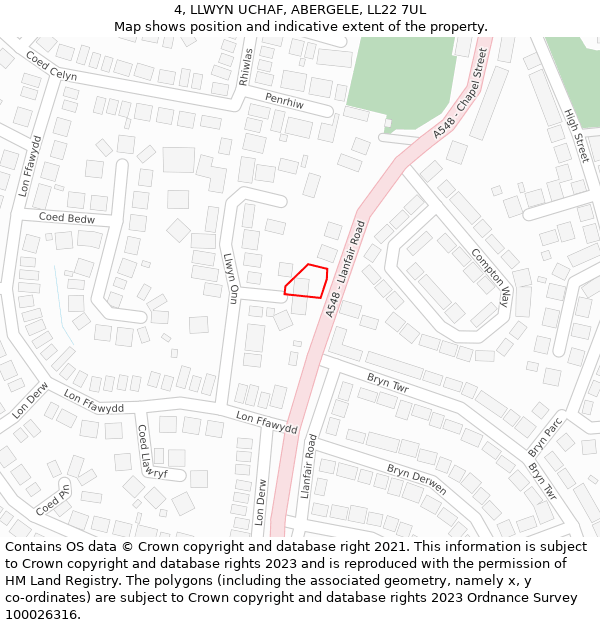 4, LLWYN UCHAF, ABERGELE, LL22 7UL: Location map and indicative extent of plot