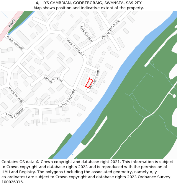 4, LLYS CAMBRIAN, GODRERGRAIG, SWANSEA, SA9 2EY: Location map and indicative extent of plot