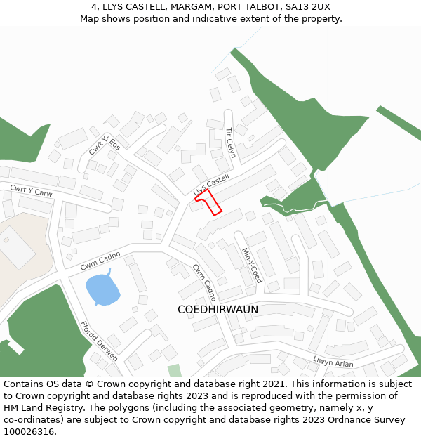 4, LLYS CASTELL, MARGAM, PORT TALBOT, SA13 2UX: Location map and indicative extent of plot