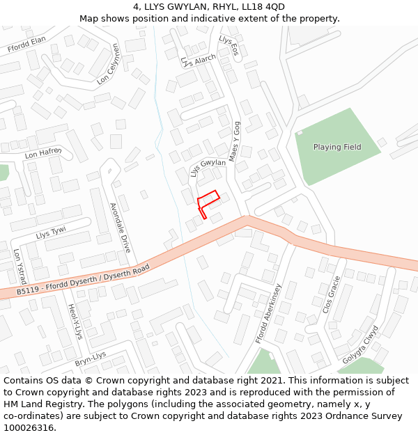 4, LLYS GWYLAN, RHYL, LL18 4QD: Location map and indicative extent of plot