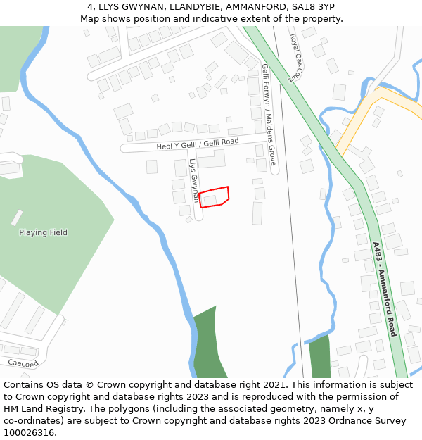 4, LLYS GWYNAN, LLANDYBIE, AMMANFORD, SA18 3YP: Location map and indicative extent of plot