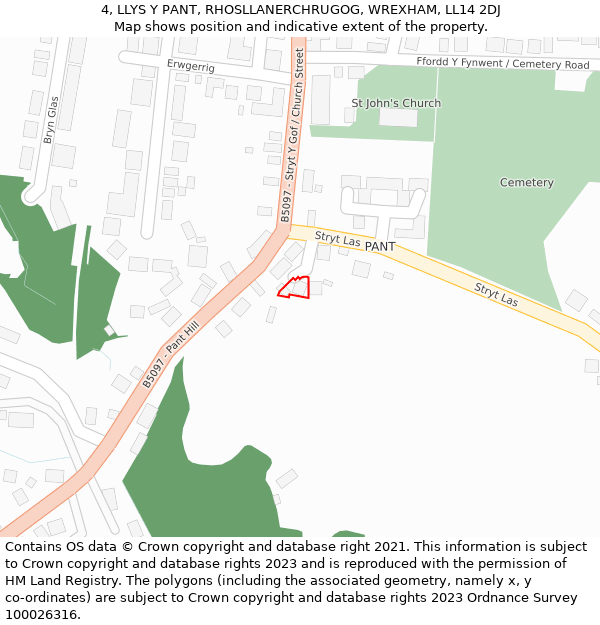 4, LLYS Y PANT, RHOSLLANERCHRUGOG, WREXHAM, LL14 2DJ: Location map and indicative extent of plot