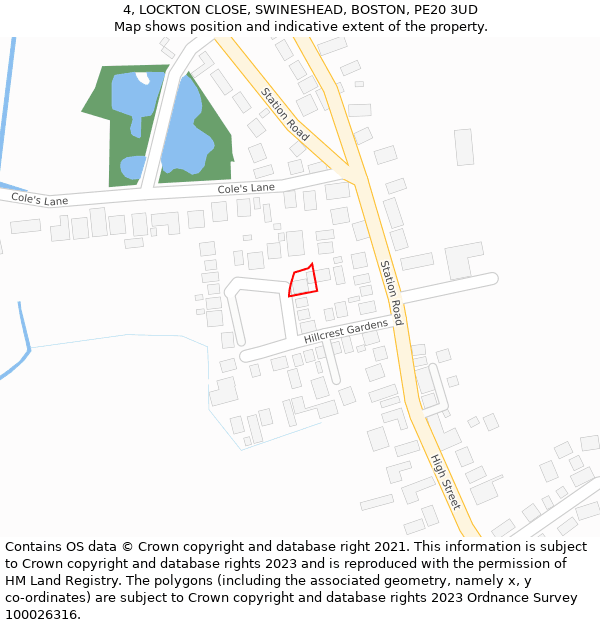 4, LOCKTON CLOSE, SWINESHEAD, BOSTON, PE20 3UD: Location map and indicative extent of plot