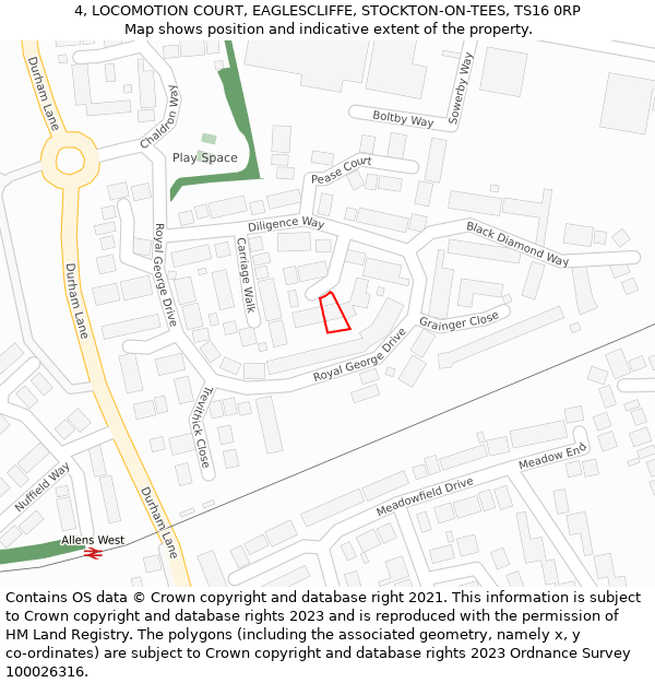 4, LOCOMOTION COURT, EAGLESCLIFFE, STOCKTON-ON-TEES, TS16 0RP: Location map and indicative extent of plot