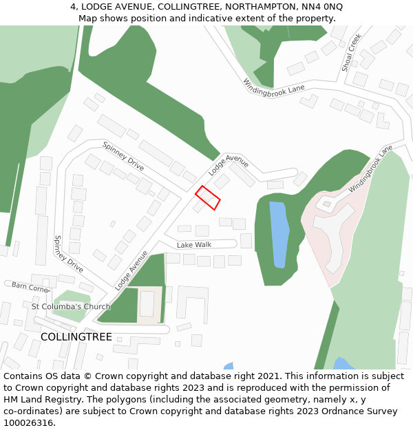 4, LODGE AVENUE, COLLINGTREE, NORTHAMPTON, NN4 0NQ: Location map and indicative extent of plot
