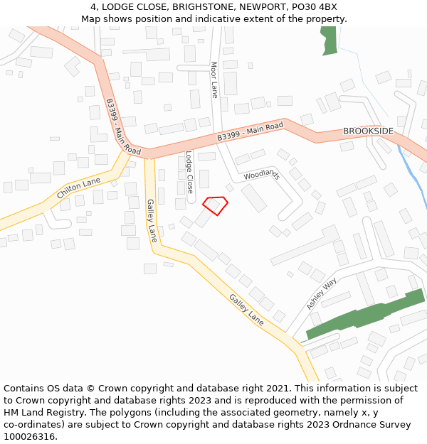 4, LODGE CLOSE, BRIGHSTONE, NEWPORT, PO30 4BX: Location map and indicative extent of plot