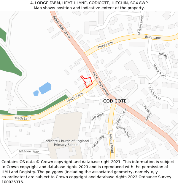 4, LODGE FARM, HEATH LANE, CODICOTE, HITCHIN, SG4 8WP: Location map and indicative extent of plot