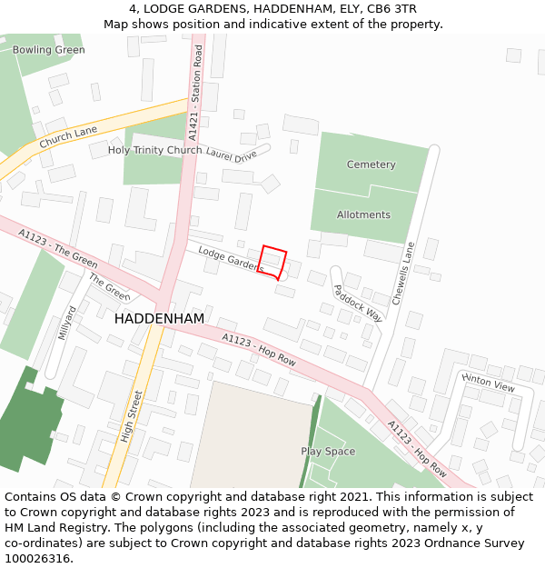 4, LODGE GARDENS, HADDENHAM, ELY, CB6 3TR: Location map and indicative extent of plot