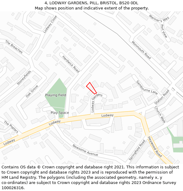 4, LODWAY GARDENS, PILL, BRISTOL, BS20 0DL: Location map and indicative extent of plot