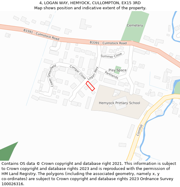 4, LOGAN WAY, HEMYOCK, CULLOMPTON, EX15 3RD: Location map and indicative extent of plot