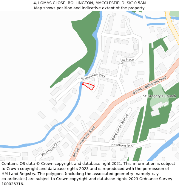 4, LOMAS CLOSE, BOLLINGTON, MACCLESFIELD, SK10 5AN: Location map and indicative extent of plot