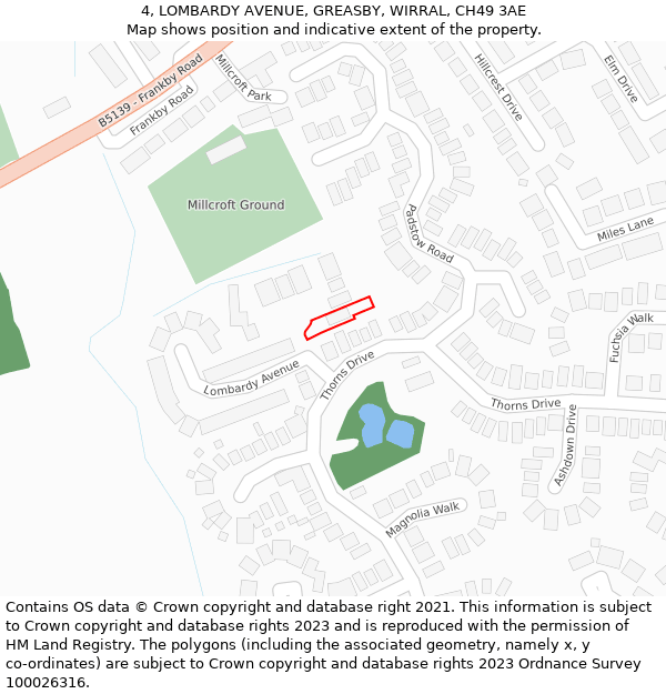 4, LOMBARDY AVENUE, GREASBY, WIRRAL, CH49 3AE: Location map and indicative extent of plot
