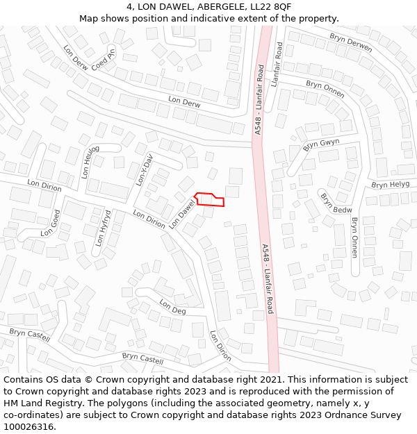 4, LON DAWEL, ABERGELE, LL22 8QF: Location map and indicative extent of plot