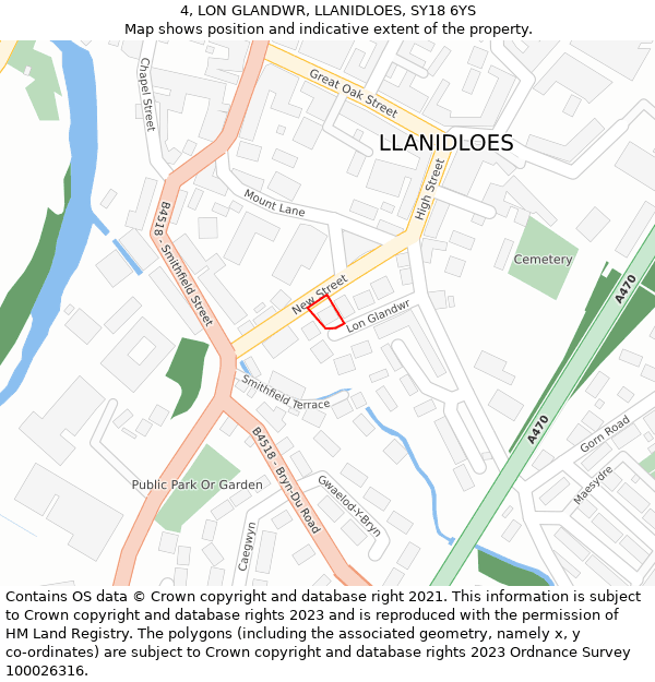 4, LON GLANDWR, LLANIDLOES, SY18 6YS: Location map and indicative extent of plot