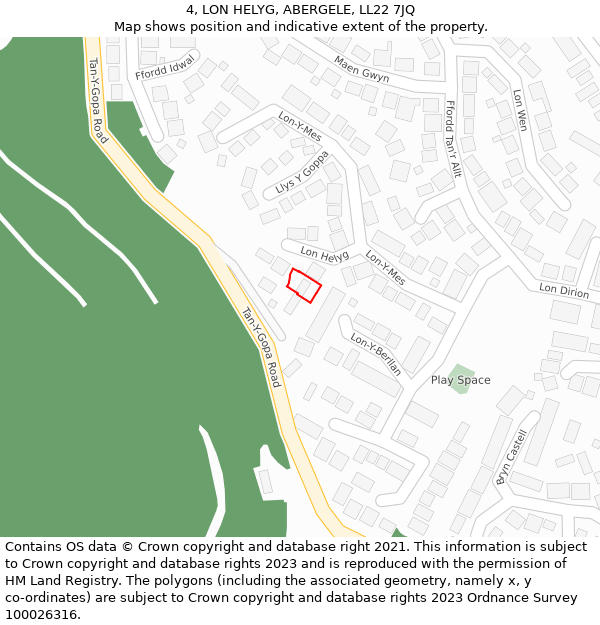 4, LON HELYG, ABERGELE, LL22 7JQ: Location map and indicative extent of plot