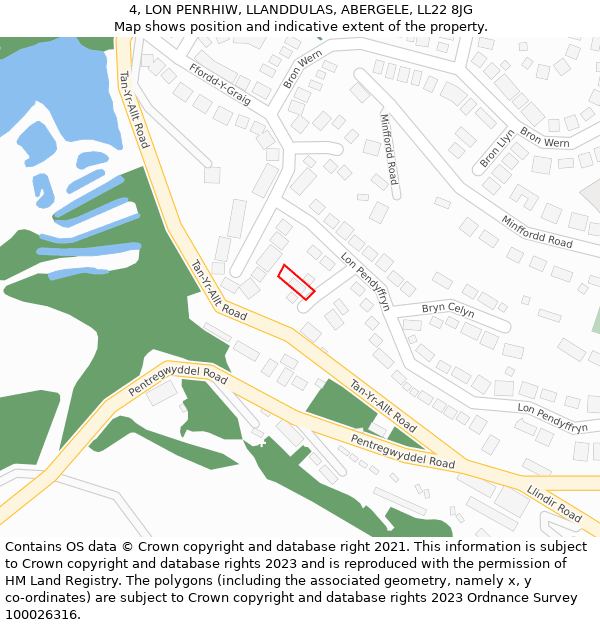 4, LON PENRHIW, LLANDDULAS, ABERGELE, LL22 8JG: Location map and indicative extent of plot