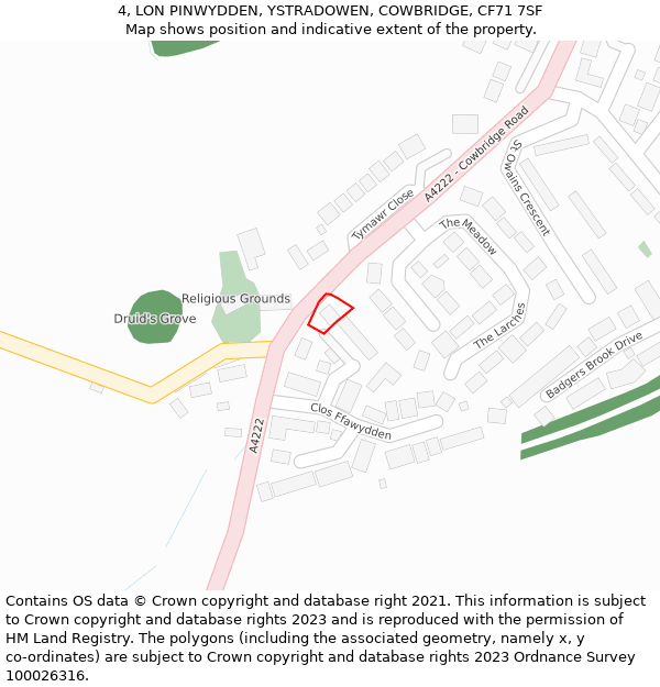 4, LON PINWYDDEN, YSTRADOWEN, COWBRIDGE, CF71 7SF: Location map and indicative extent of plot