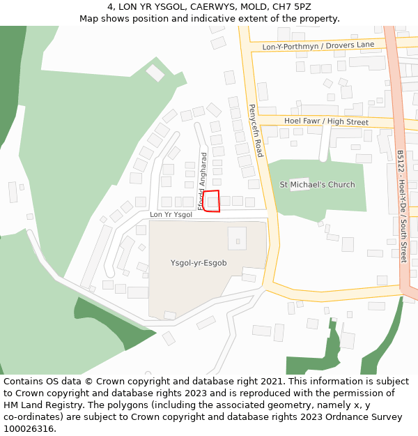 4, LON YR YSGOL, CAERWYS, MOLD, CH7 5PZ: Location map and indicative extent of plot