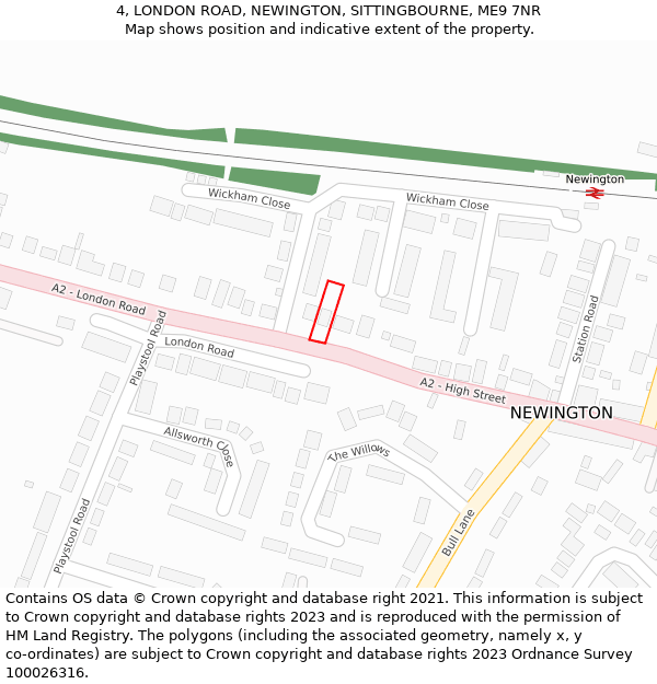 4, LONDON ROAD, NEWINGTON, SITTINGBOURNE, ME9 7NR: Location map and indicative extent of plot