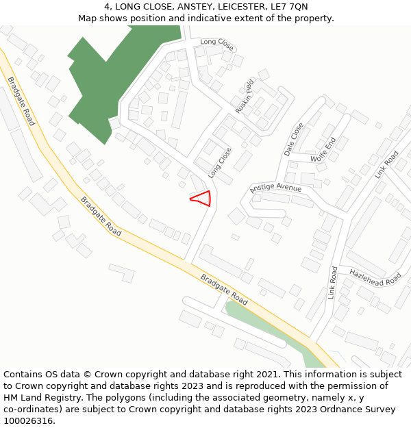 4, LONG CLOSE, ANSTEY, LEICESTER, LE7 7QN: Location map and indicative extent of plot